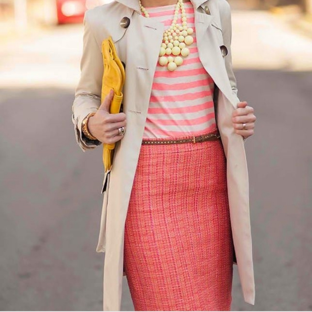 Tweed J. Crew Orange and Pink Pencil skirt  size 10